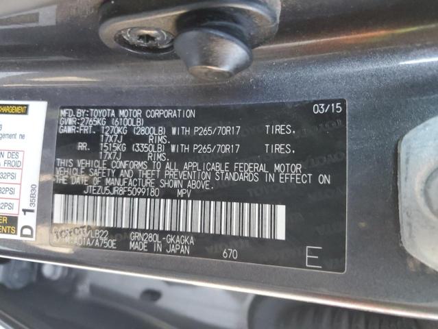 JTEZU5JR8F5099180 - 2015 TOYOTA 4RUNNER SR5 Сірий фото 14