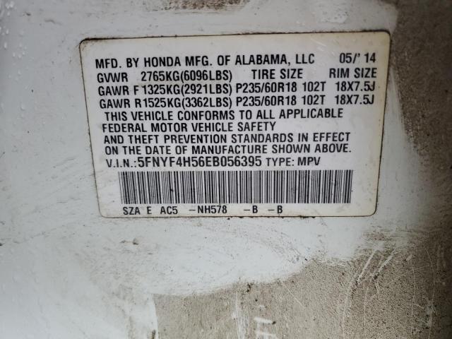5FNYF4H56EB056395 - 2014 HONDA PILOT EXL 白色 照片 13