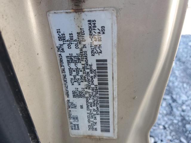 5TEWM72N31Z782845 - 2001 TOYOTA TACOMA XTRACAB GOLD photo 12