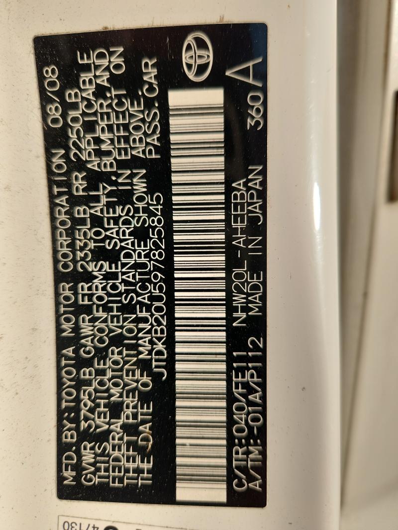 JTDKB20U597825845 - 2009 TOYOTA PRIUS WHITE photo 12