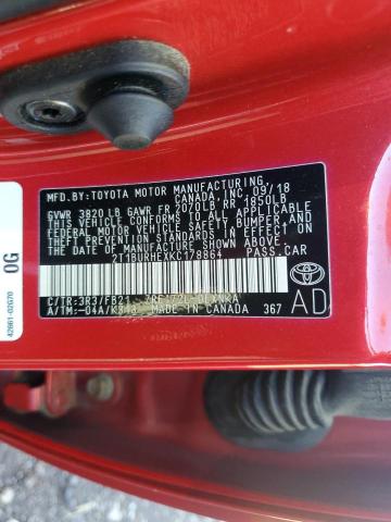 2T1BURHEXKC178864 - 2019 TOYOTA COROLLA L Қызыл фото 12