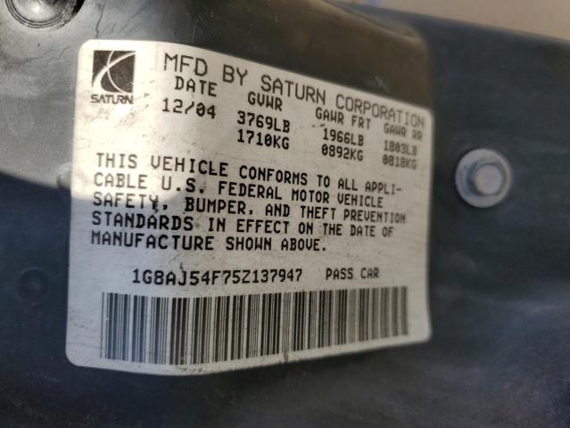 1G8AJ54F75Z137947 - 2005 SATURN ION LEVEL 2 BEIGE photo 12