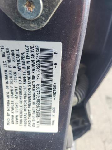 19XFC2F63KE044089 - 2019 HONDA CIVIC LX Silber Foto 12