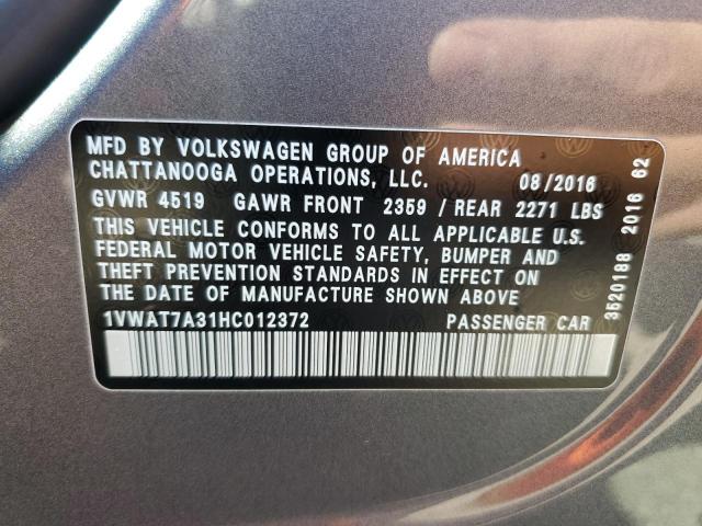 1VWAT7A31HC012372 - 2017 VOLKSWAGEN PASSAT S 蓝色 照片 12