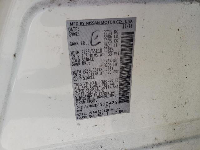 5N1DR2MN2KC597478 - 2019 NISSAN PATHFINDER S 白色 照片 13