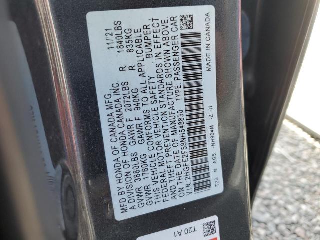 2HGFE2F58NH548830 - 2022 HONDA CIVIC SPORT GRAY photo 12