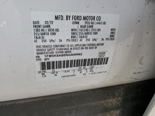 1FM5K8AB0NGA99962 - 2022 FORD EXPLORER POLICE INTERCEPTOR 白色 照片 13