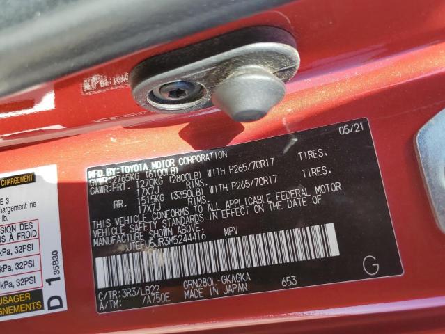 JTEFU5JR3M5244416 - 2021 TOYOTA 4RUNNER SR5 წითელი ფოტო 13