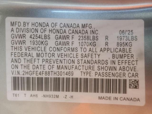 2HGFE4F88TH301469 - 2026 HONDA CIVIC SPORT Gümüş fotoğraf 12