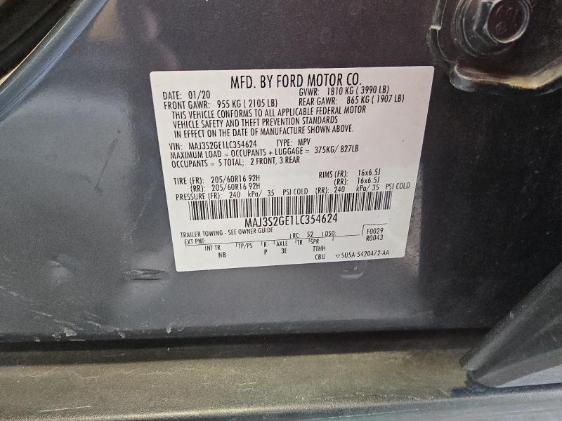 MAJ3S2GE1LC354624 - 2020 FORD ECOSPORT SE Gris foto 14