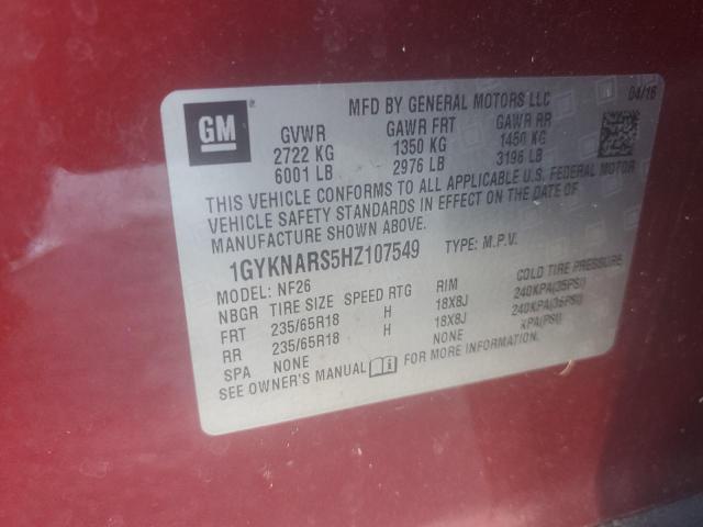 1GYKNARS5HZ107549 - 2017 CADILLAC XT5 红色 照片 13