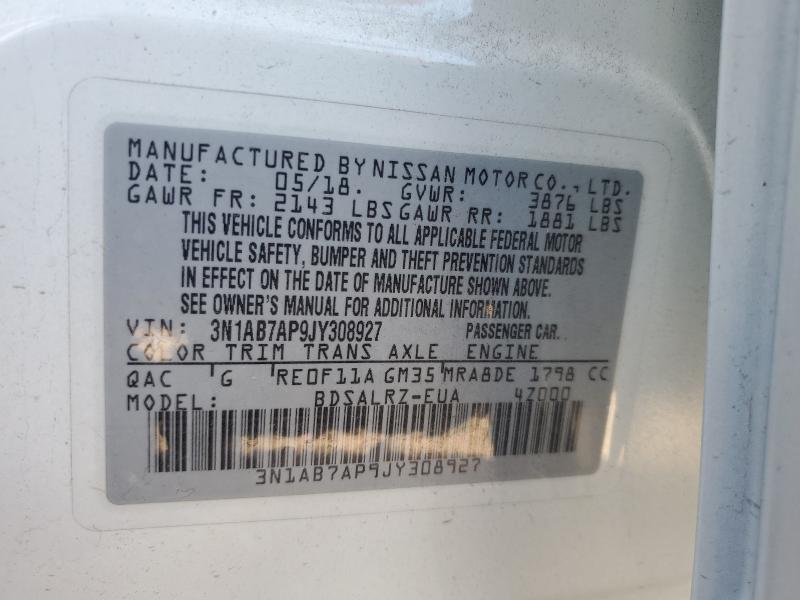 3N1AB7AP9JY308927 - 2018 NISSAN SENTRA S WHITE photo 13