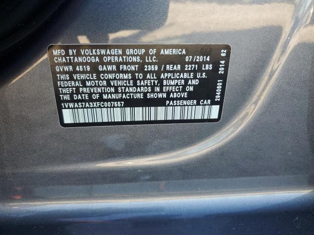 1VWAS7A3XFC007557 - 2015 VOLKSWAGEN PASSAT S ვერცხლისფერი ფოტო 12