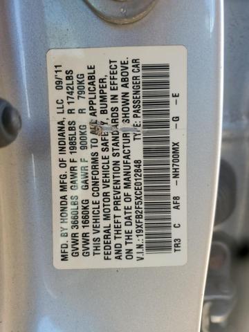 19XFB2F5XCE012848 - 2012 HONDA CIVIC LX SILVER photo 12