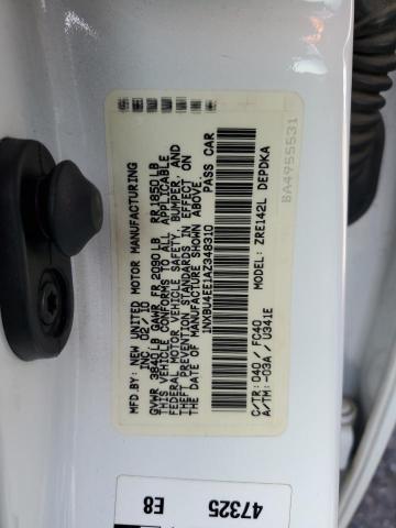 1NXBU4EE1AZ348310 - 2010 TOYOTA COROLLA BASE WHITE photo 12