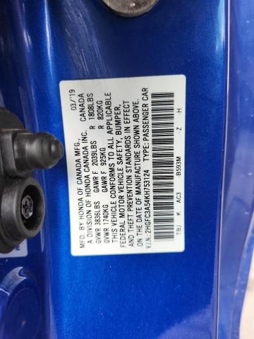2HGFC3A54KH753124 - 2019 HONDA CIVIC SI 蓝色 照片 12