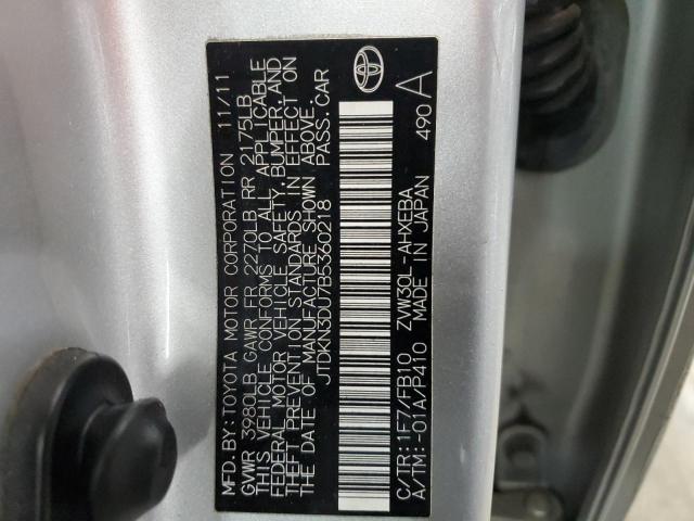 JTDKN3DU7B5360218 - 2011 TOYOTA PRIUS SILVER photo 12