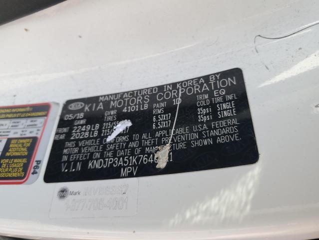 KNDJP3A51K7646511 - 2019 KIA SOUL + WHITE photo 12