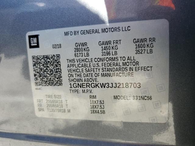 1GNERGKW3JJ218703 - 2018 CHEVROLET TRAVERSE LT Szary zdjęcie 13