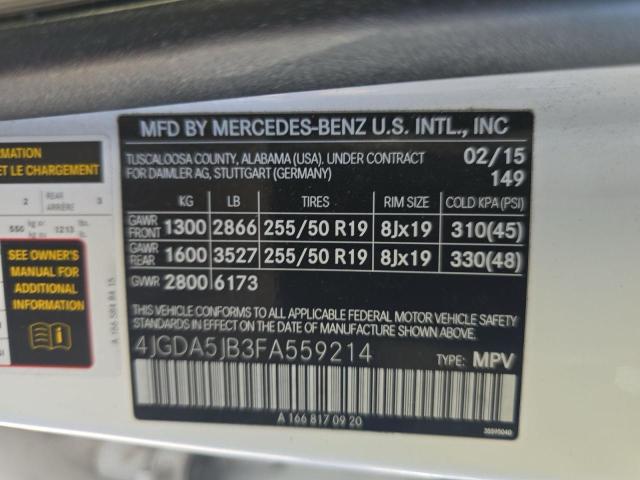 4JGDA5JB3FA559214 - 2015 MERCEDES-BENZ ML 350 თეთრი ფოტო 10