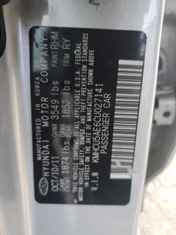 KMHCU5AE6CU027141 - 2012 HYUNDAI ACCENT GLS 银色 照片 12