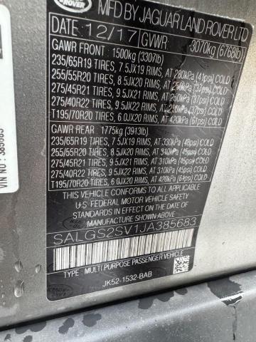 SALGS2SV1JA385683 - 2018 LAND ROVER RANGE ROVE HSE GRAY photo 10