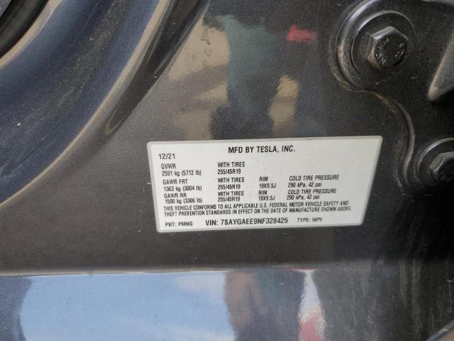 7SAYGAEE9NF328425 - 2022 TESLA MODEL Y Gris foto 12