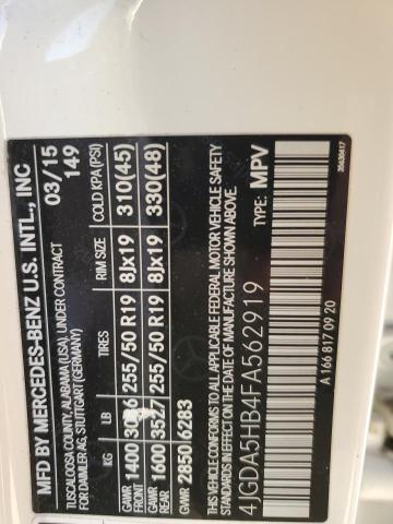 4JGDA5HB4FA562919 - 2015 MERCEDES-BENZ ML 350 4MATIC WHITE photo 13