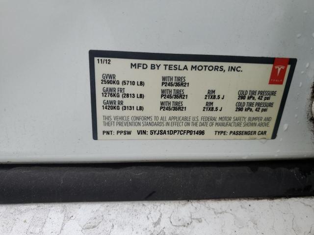5YJSA1DP7CFP01496 - 2012 TESLA MODEL S თეთრი ფოტო 13