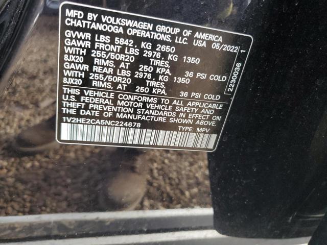 1V2HE2CA5NC224678 - 2022 VOLKSWAGEN ATLAS CROS SE BLACK photo 12