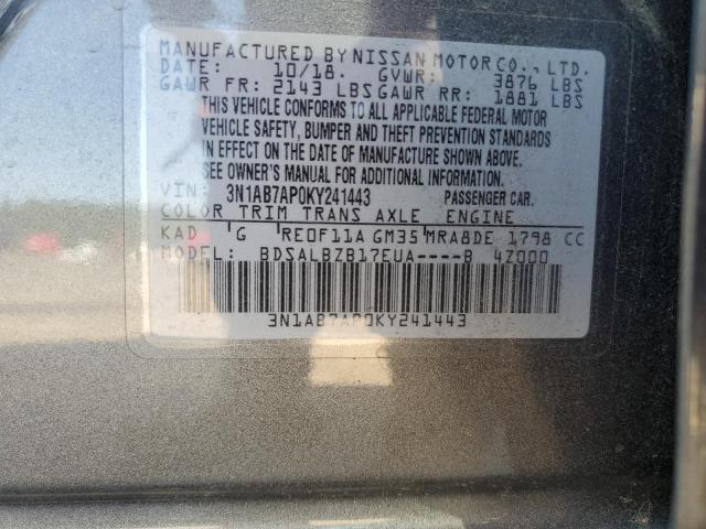 3N1AB7AP0KY241443 - 2019 NISSAN SENTRA S GRAY photo 12