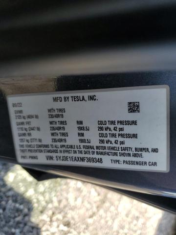 5YJ3E1EAXNF369348 - 2022 TESLA MODEL 3 SILVER photo 12