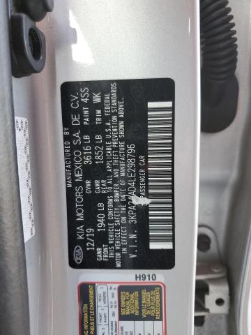 3KPA24AD4LE298796 - 2020 KIA RIO LX SILVER photo 13