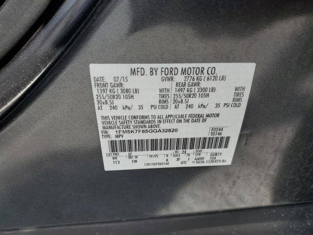 1FM5K7F85GGA32820 - 2016 FORD EXPLORER LIMITED GRAY photo 14
