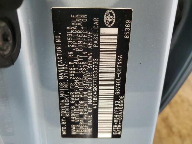 4T1BK46K77U535733 - 2007 TOYOTA CAMRY LE BLUE photo 12