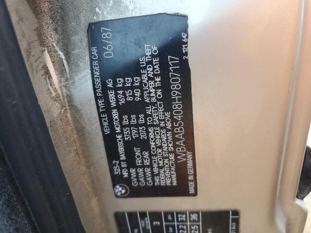 WBAAB5408H9807117 - 1987 BMW 325 BASE BEIGE photo 12