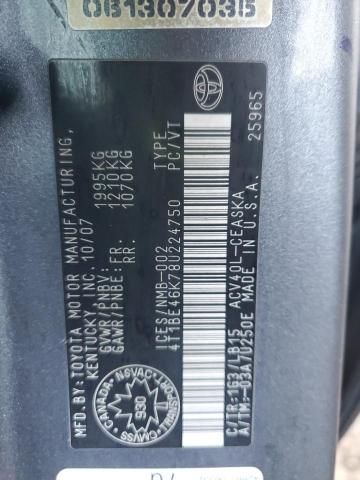 4T1BE46K78U224750 - 2008 TOYOTA CAMRY CE Boz foto 12