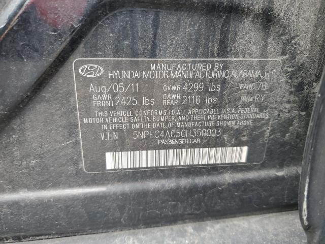 5NPEC4AC5CH350003 - 2012 HYUNDAI SONATA SE BLACK photo 12