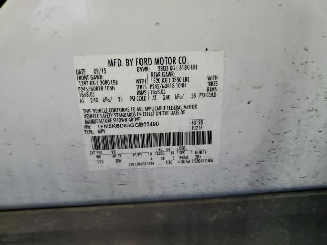 1FM5K8D83GGB03490 - 2016 FORD EXPLORER XLT WHITE photo 13