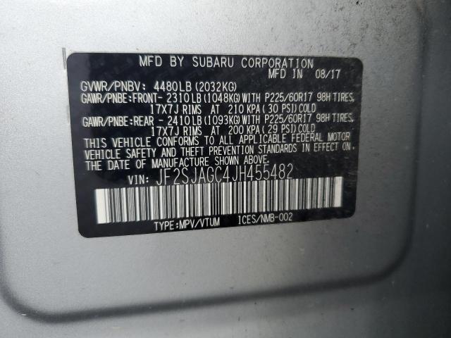 JF2SJAGC4JH455482 - 2018 SUBARU FORESTER 2.5I PREMIUM ვერცხლისფერი ფოტო 13