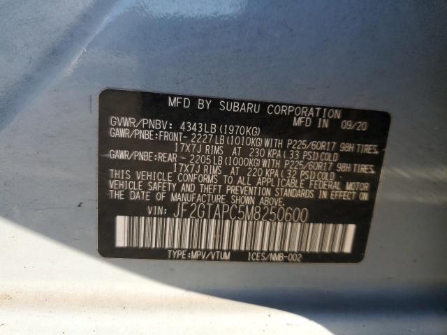 JF2GTAPC5M8250600 - 2021 SUBARU CROSSTREK PREMIUM BLUE photo 12