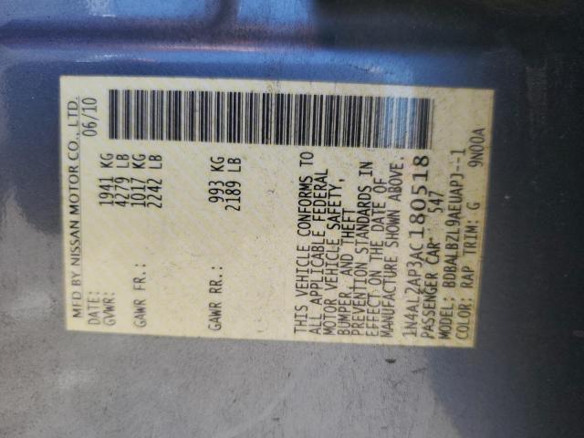 1N4AL2AP3AC180518 - 2010 NISSAN ALTIMA BASE CHARCOAL photo 12