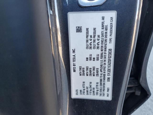 5YJ3E1EA2SF023838 - 2025 TESLA MODEL 3 Сріблястий фото 12