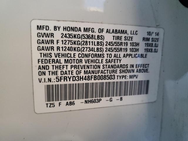 5FRYD3H48FB008503 - 2015 ACURA MDX TECHNOLOGY WHITE photo 13
