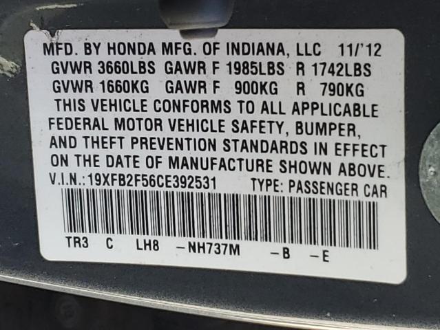 19XFB2F56CE392531 - 2012 HONDA CIVIC LX فحمي صورة 12