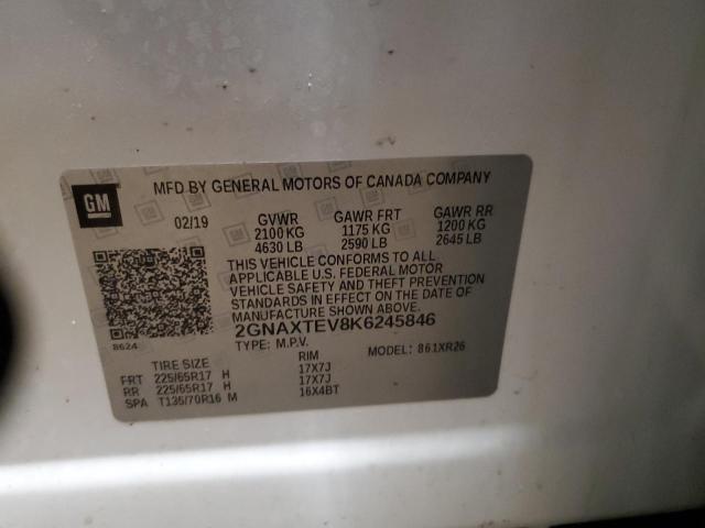 2GNAXTEV8K6245846 - 2019 CHEVROLET EQUINOX LT 白色 照片 13