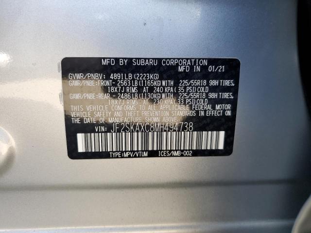 JF2SKAXC8MH494738 - 2021 SUBARU FORESTER TOURING SILVER photo 13