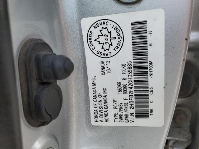 2HGFB2F42CH059885 - 2012 HONDA CIVIC LX Argent photo 13