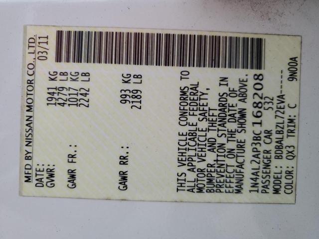 1N4AL2AP3BC168208 - 2011 NISSAN ALTIMA BASE WHITE photo 13