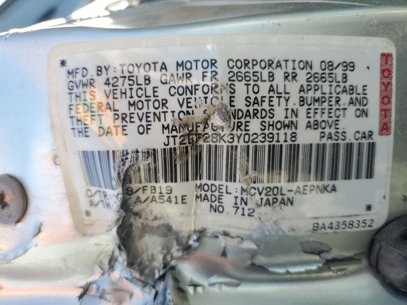 JT2BF28K3Y0239118 - 2000 TOYOTA CAMRY LE SILVER photo 12